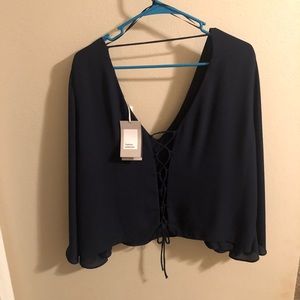 Navy blue Zara lace up blouse